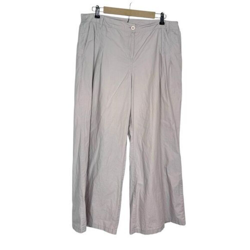 Newport News Wide Leg Pants Womens 16 Gray Beige Cotton Casual Trouser Pleated